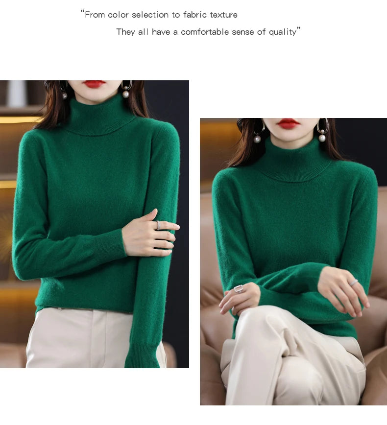 Merino Wool Cashmere Turtleneck Sweater