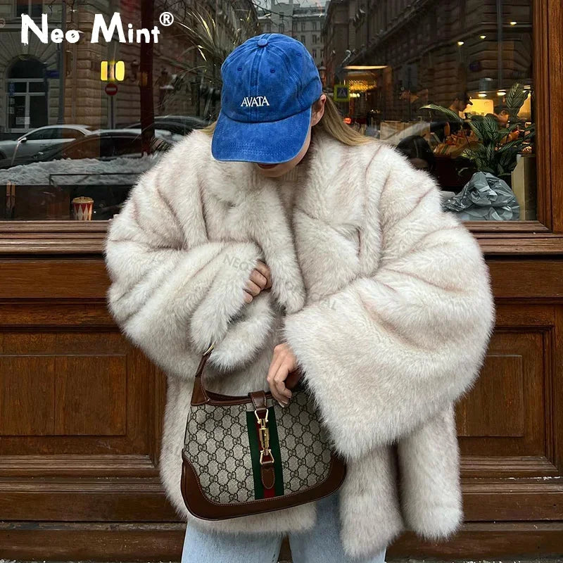 Neo Mint Oversized Luxury Gradient Faux Fur Coat