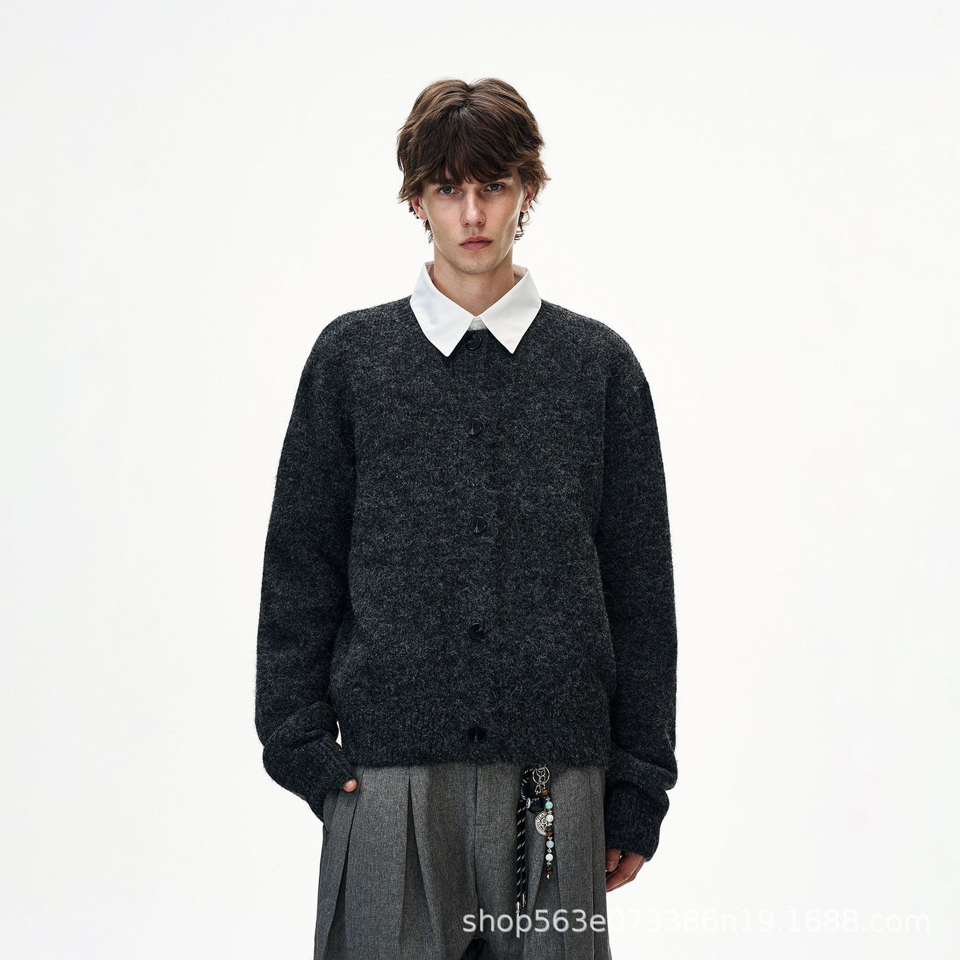 American-Style V-Neck Cardigan Sweater for Men