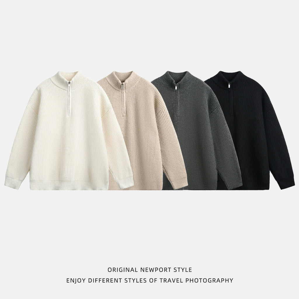 Half-Neck Zip-Up Turtleneck Sweater for Men