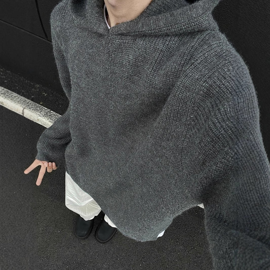 Laid-Back Loose-Fit Hooded Knit Sweater for Men