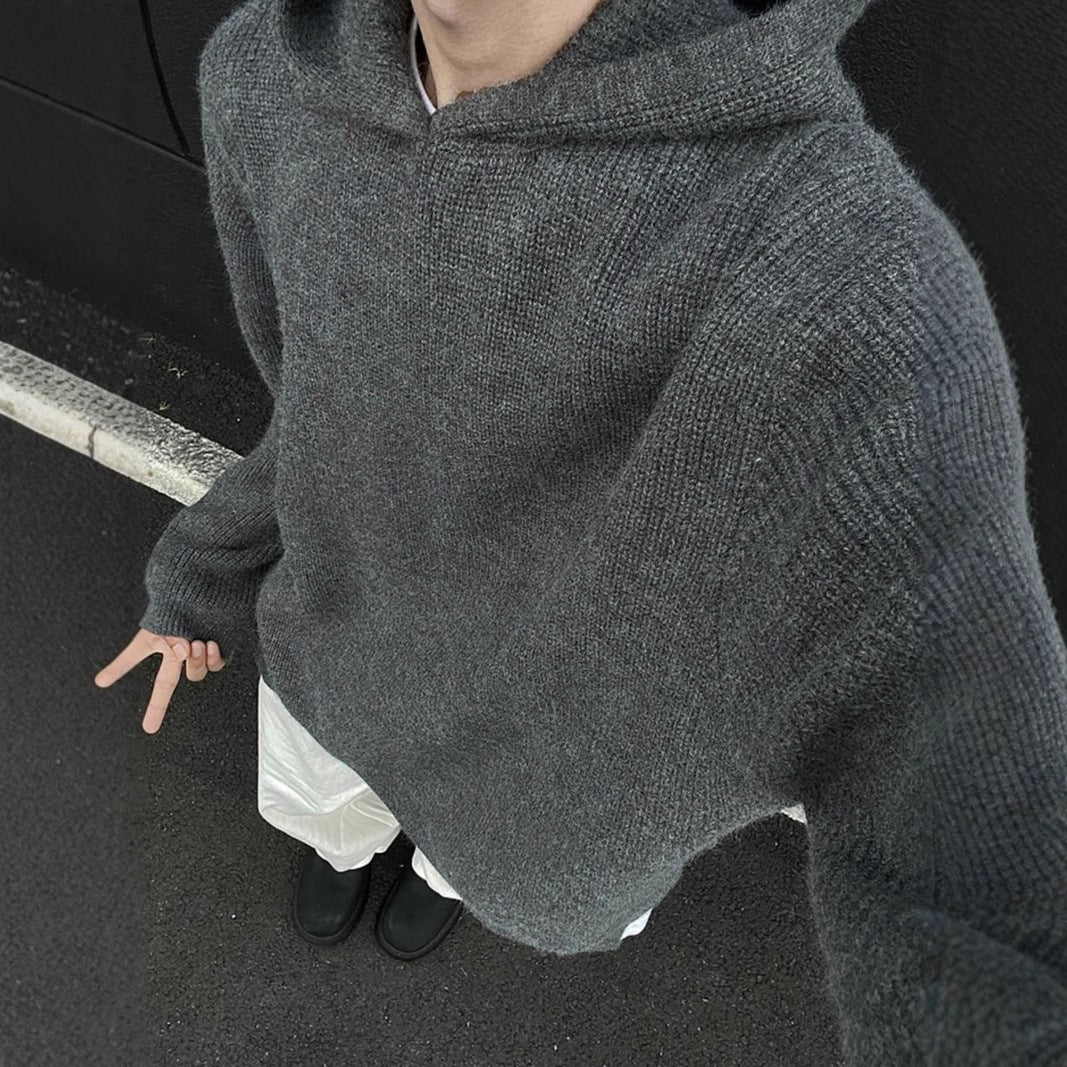 Laid-Back Loose-Fit Hooded Knit Sweater for Men