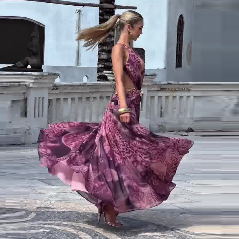 Summer Sleeveless Leopard Print Dress for Women