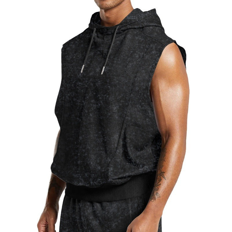 Men's Fashion Distressed All-over Printed Floral Sleeveless Hooded Top