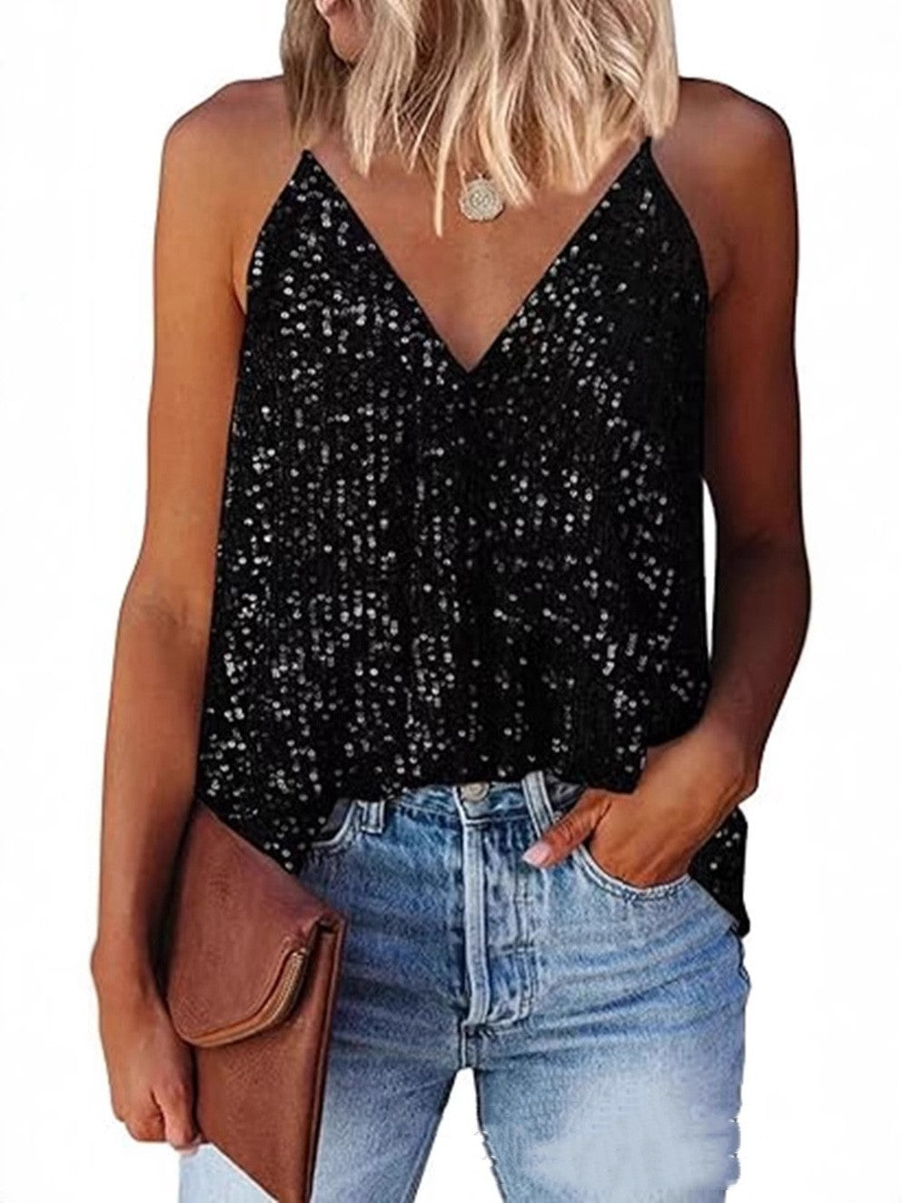 Summer Sexy V-Neck Sequin Sling Top