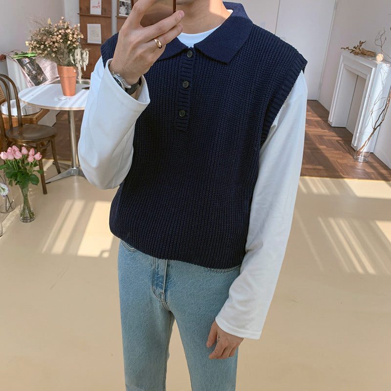 Loose-Fit V-Neck Knit Sweater Vest for Men