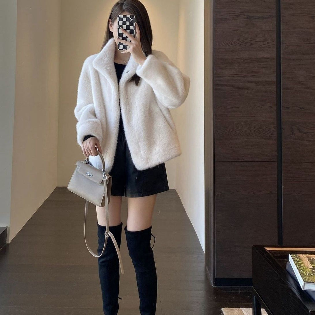 Stylish Loose-Fit Fur-Trimmed Collar Coat for Women
