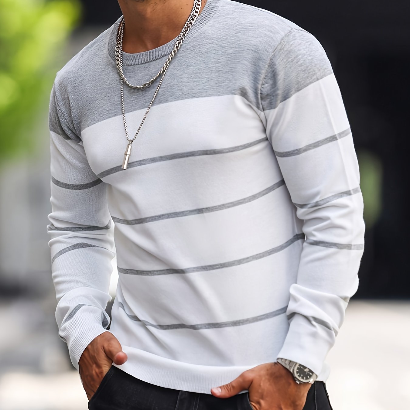 Men’s Knitted Crew-Neck Casual Sweatshirt