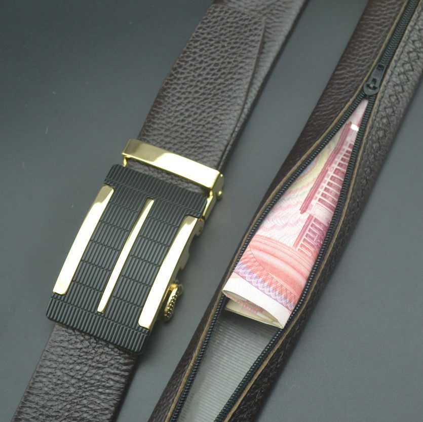 Men’s Full-Grain Leather Belt with Hidden Money Compartment