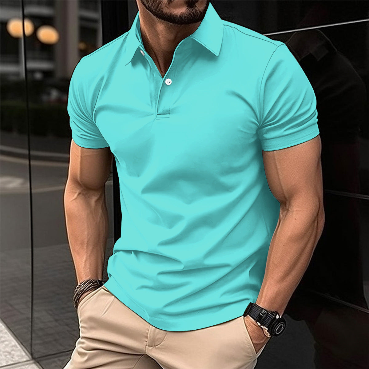 Solid-Color Short-Sleeve Polo Shirt for Men