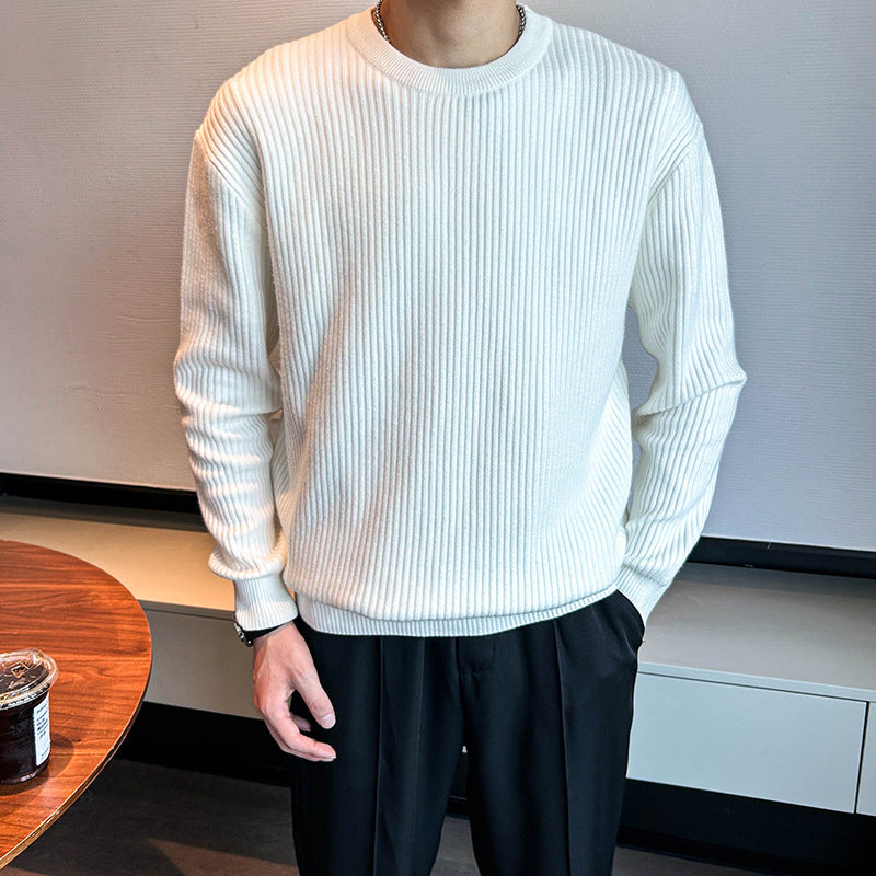 Thick Ribbed Round-Neck Sweater for Men