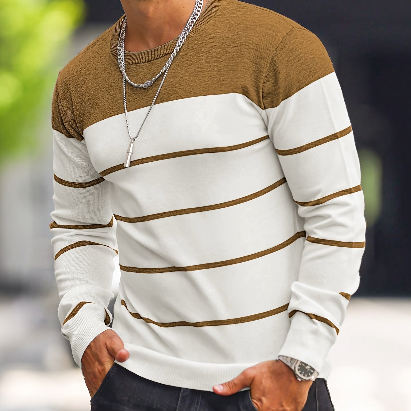 Men’s Knitted Crew-Neck Casual Sweatshirt