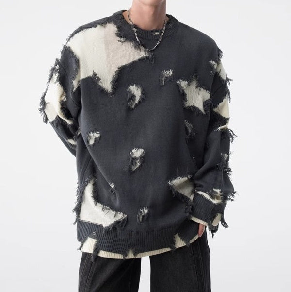 Loose-Hem Irregular-Hole Sweater for Men