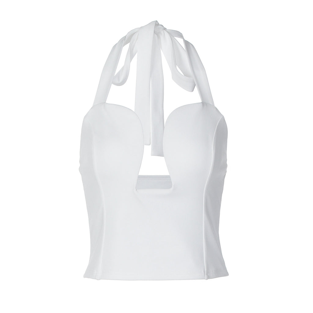 Hollow-Out Double-Layer Halter Top