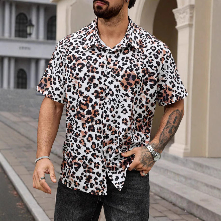Four-sided Elastic Leopard Print Shirt Men