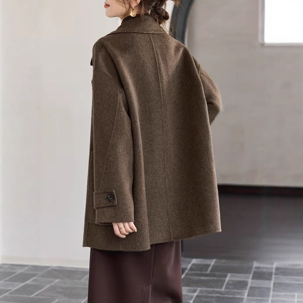 Classic Long Double-Faced Wool Coat in Old Money Style