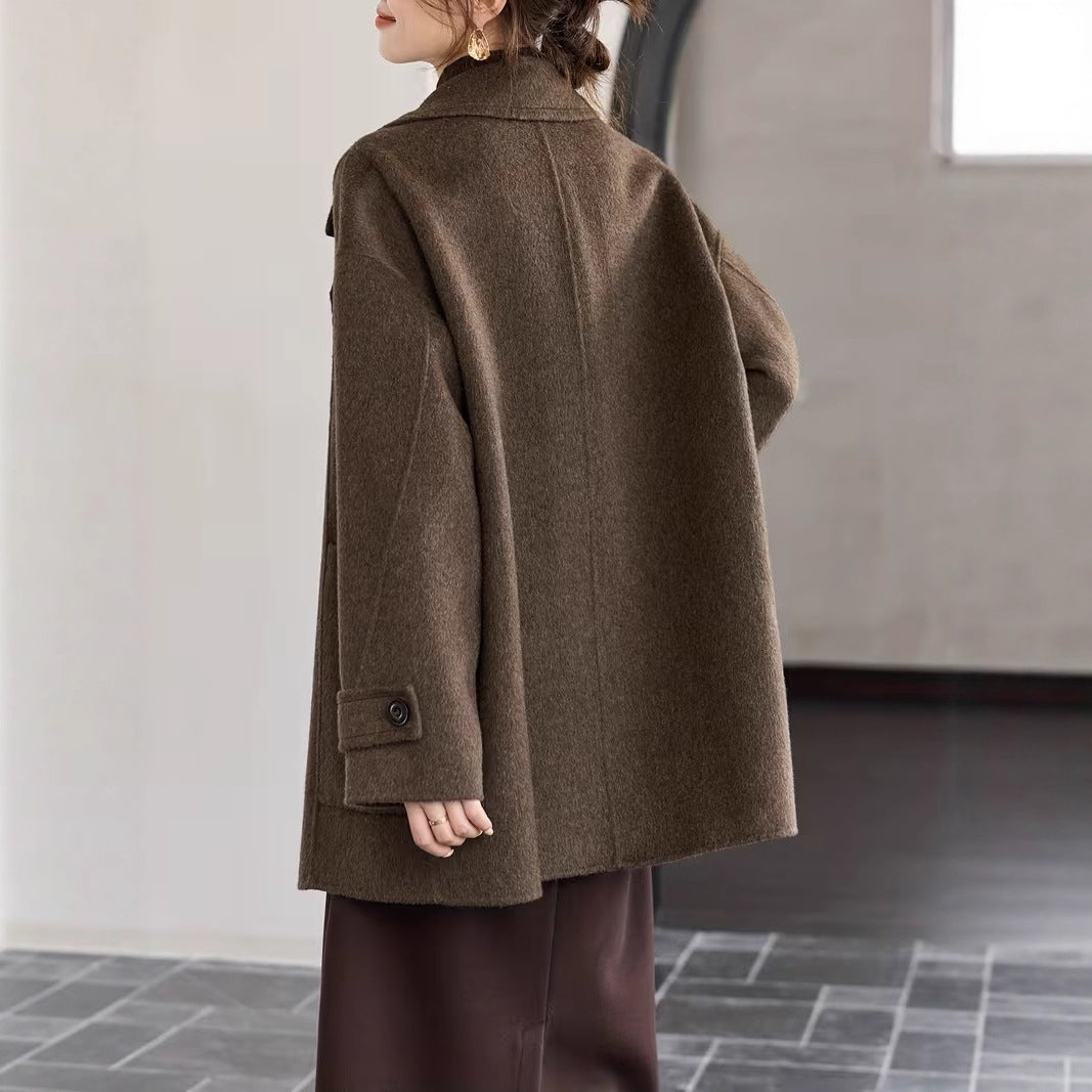 Classic Long Double-Faced Wool Coat in Old Money Style