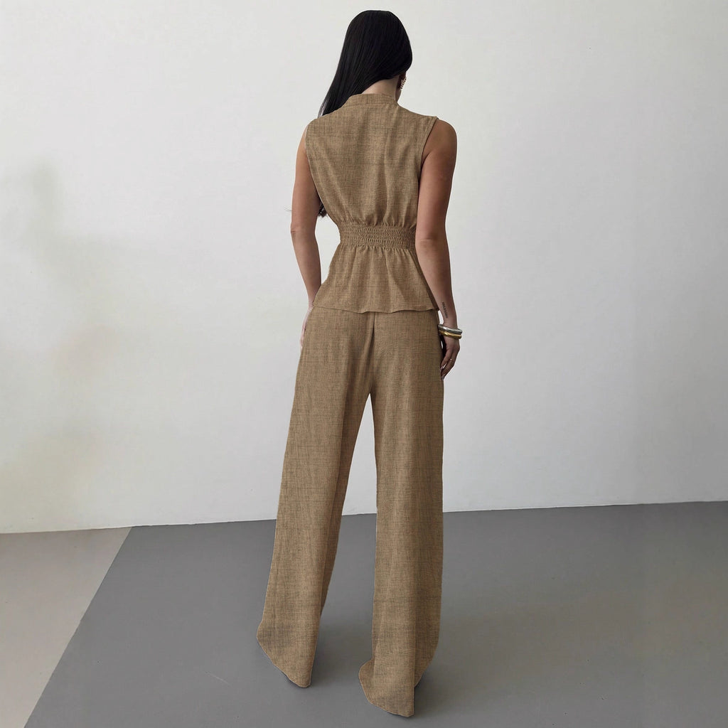 Lace-Up V-Neck Vest & Pants Two-Piece Set