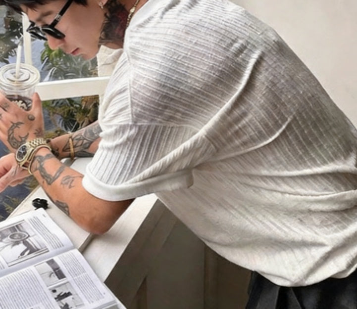 Men’s Slim-Fit V-Neck Polyester Shirt