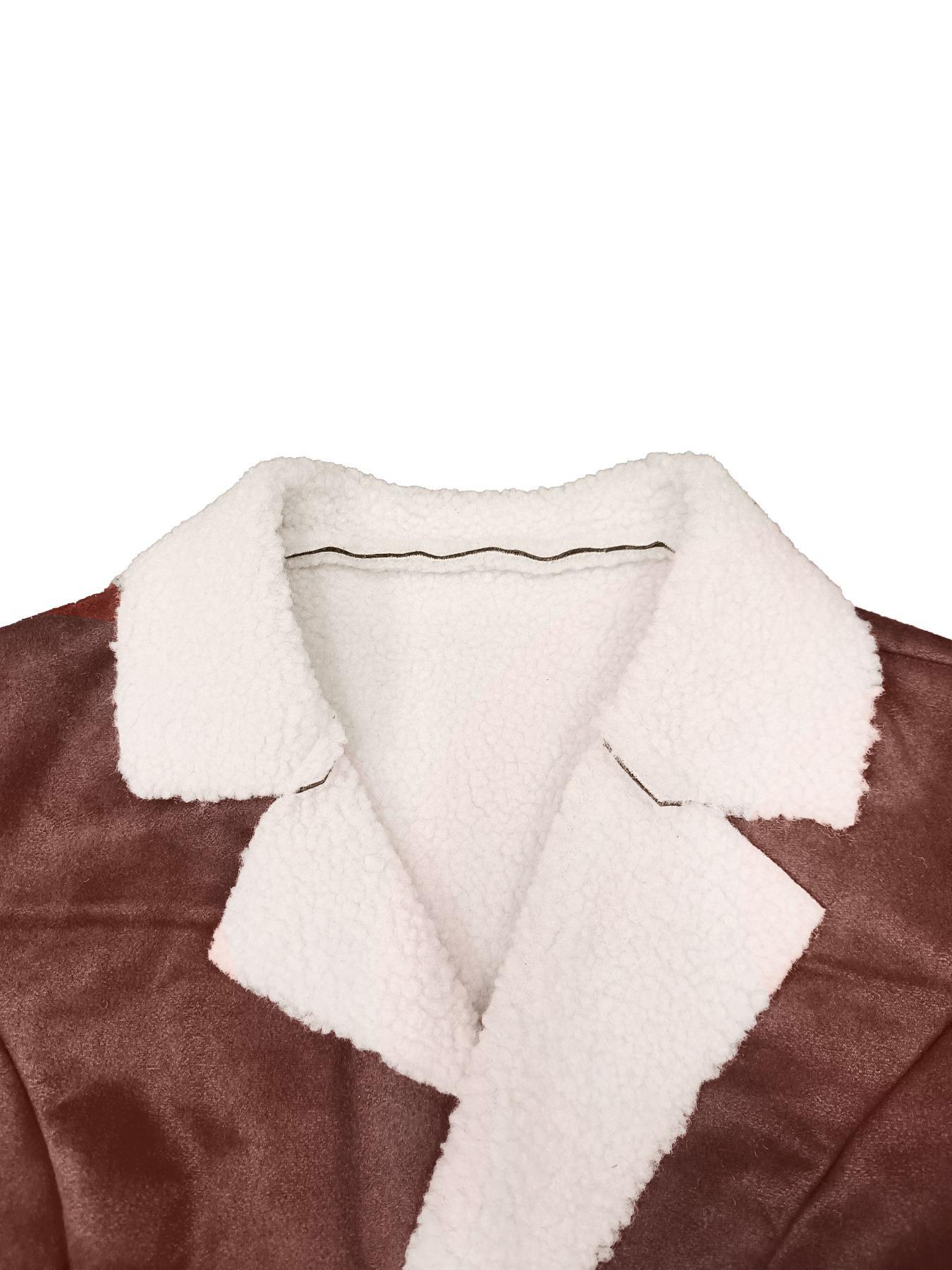 Warm Leather & Velvet Turn-Down Collar Coat