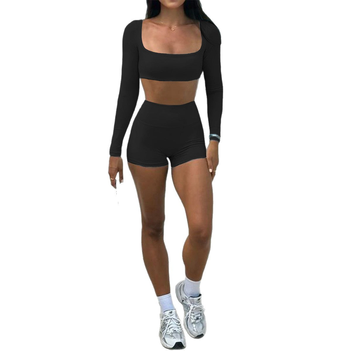 Solid-Color Yoga Tank & Shorts Set for Women