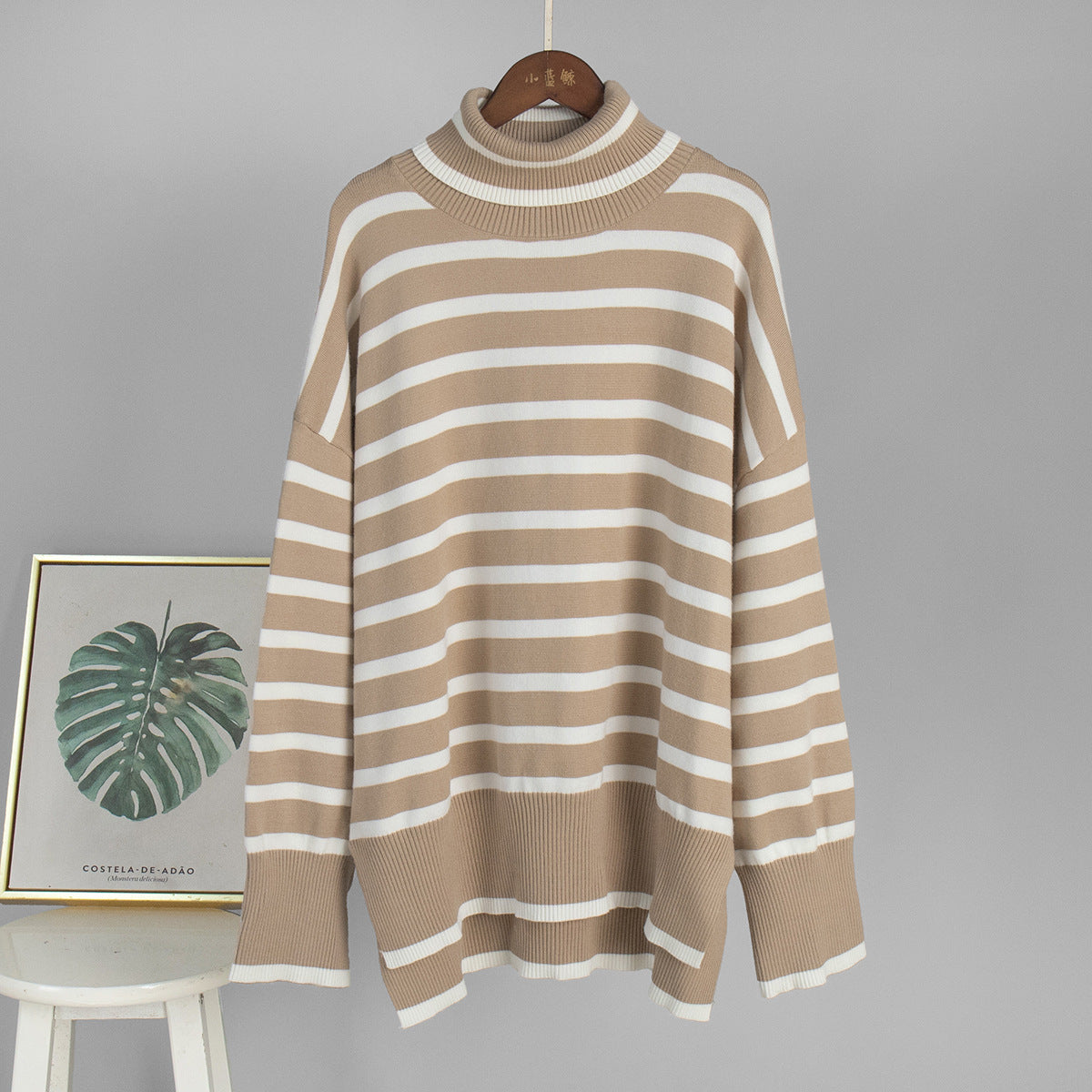 High-Neck Knit Pullover Sweater