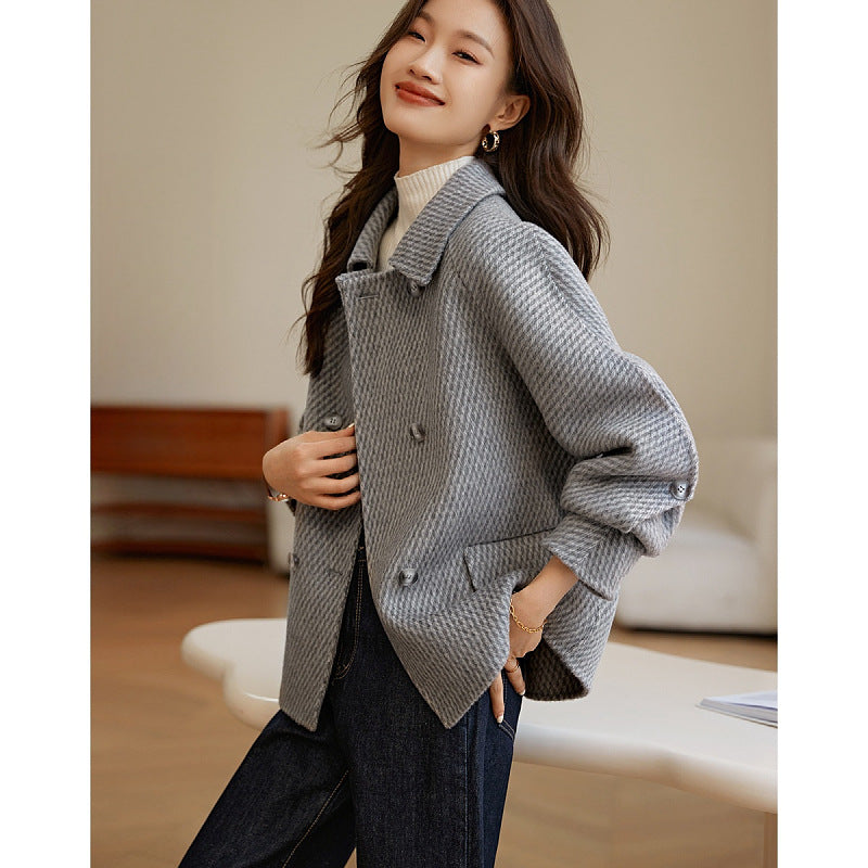 Pineapple-Pattern Wool Coat for Women