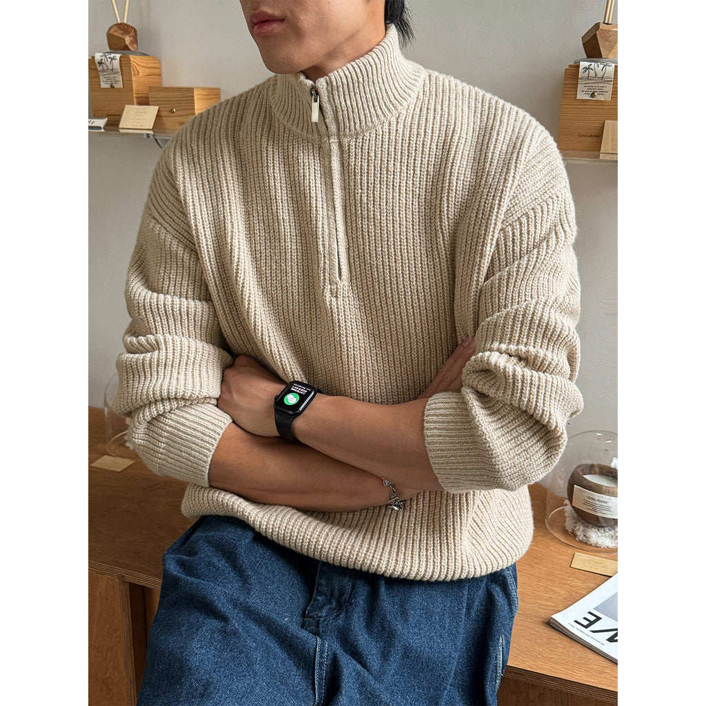 Half-Neck Zip-Up Turtleneck Sweater for Men
