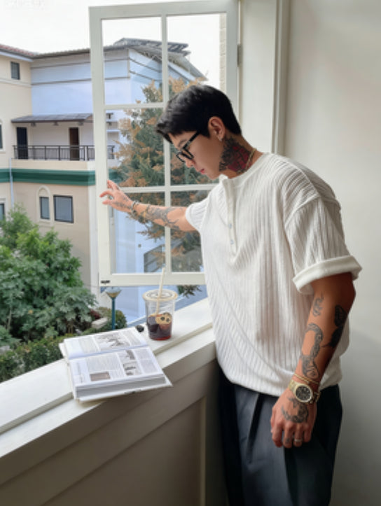 Men’s Slim-Fit V-Neck Polyester Shirt