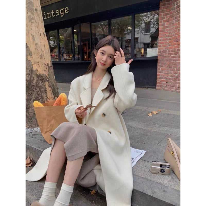 Western-Style Double-Faced Wool Coat for Women