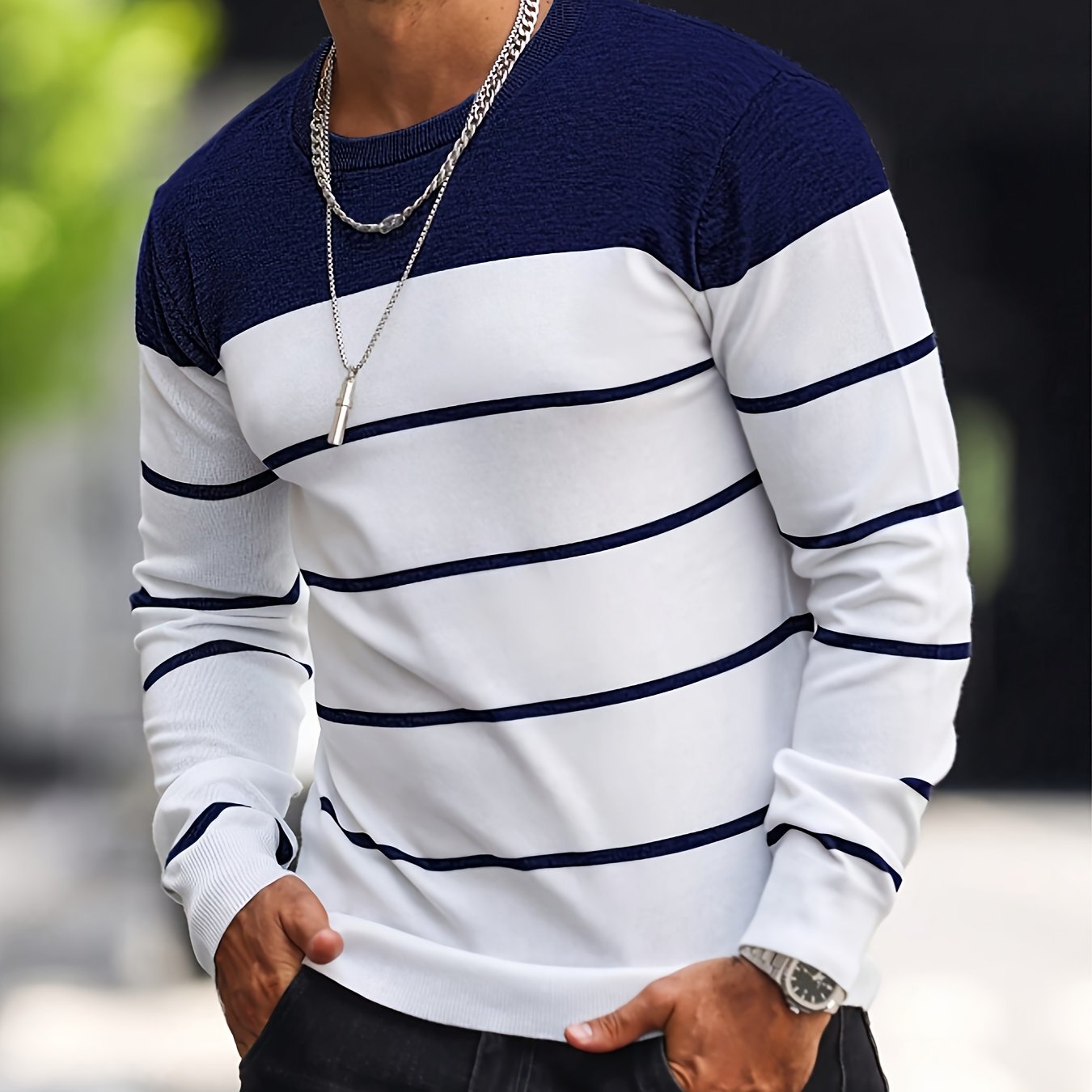 Men’s Knitted Crew-Neck Casual Sweatshirt