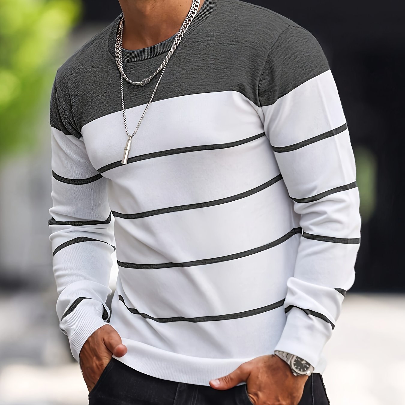 Men’s Knitted Crew-Neck Casual Sweatshirt