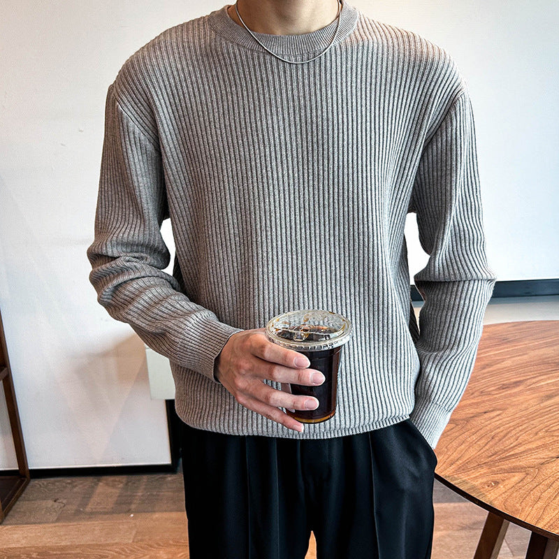 Thick Ribbed Round-Neck Sweater for Men