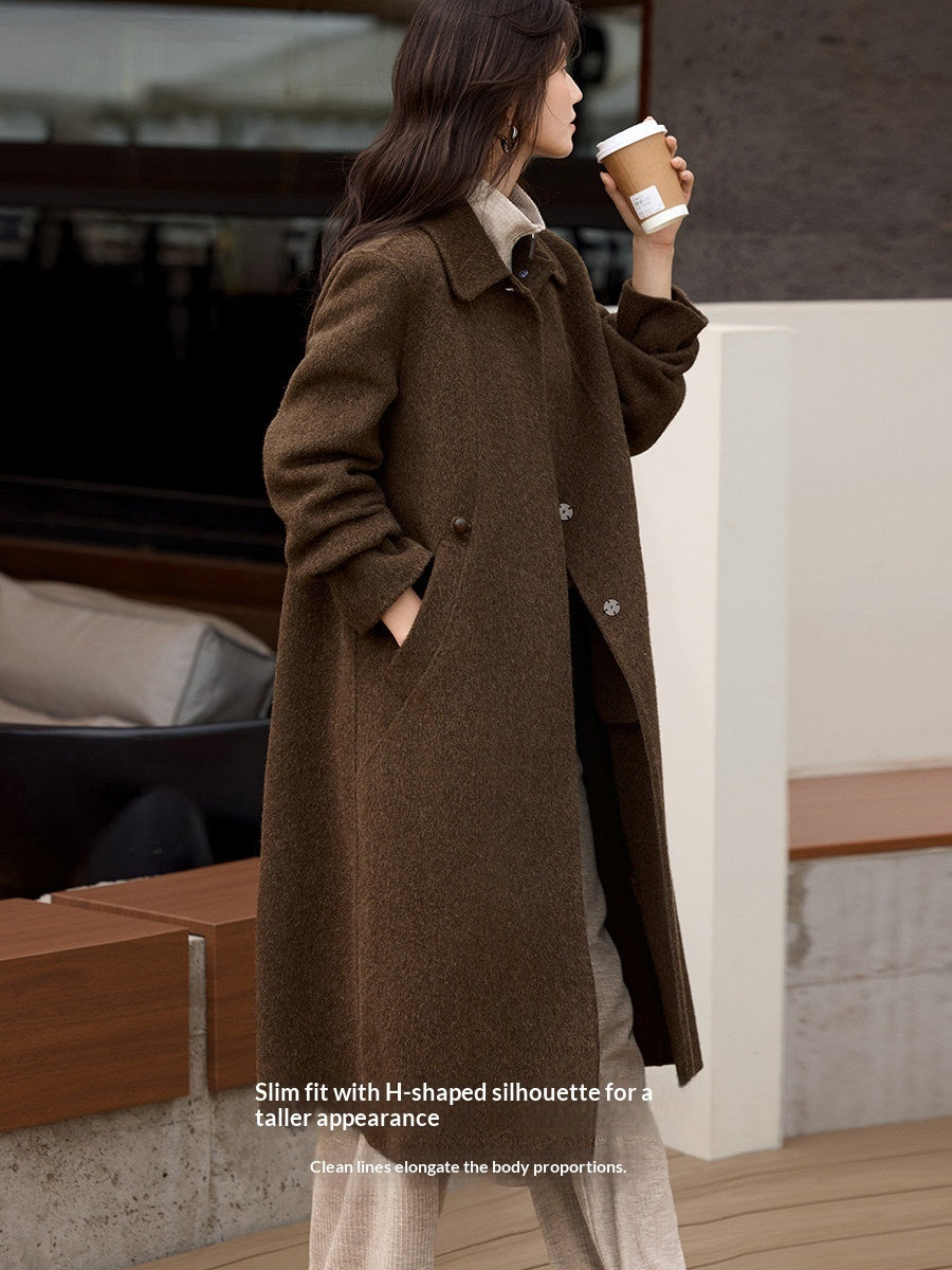 Elegant Small-Lapel Double-Faced Wool Mid-Length Coat