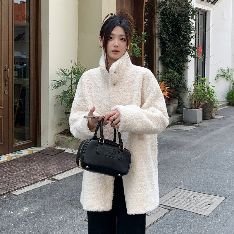 Mid-Length Lambswool Coat for Women