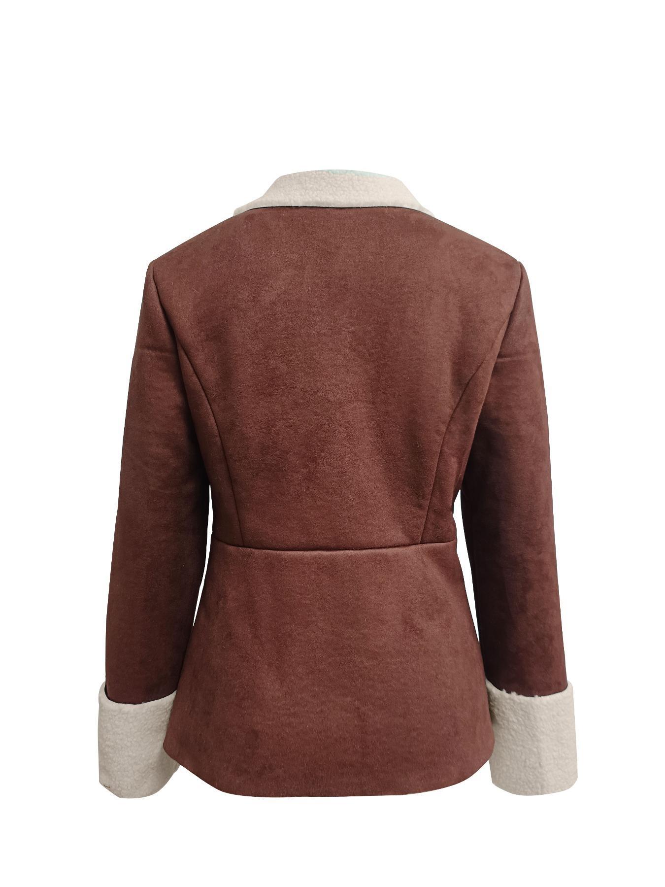 Warm Leather & Velvet Turn-Down Collar Coat