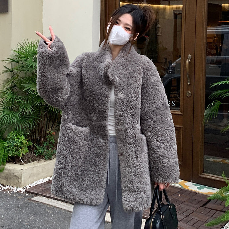 Mid-Length Lambswool Coat for Women