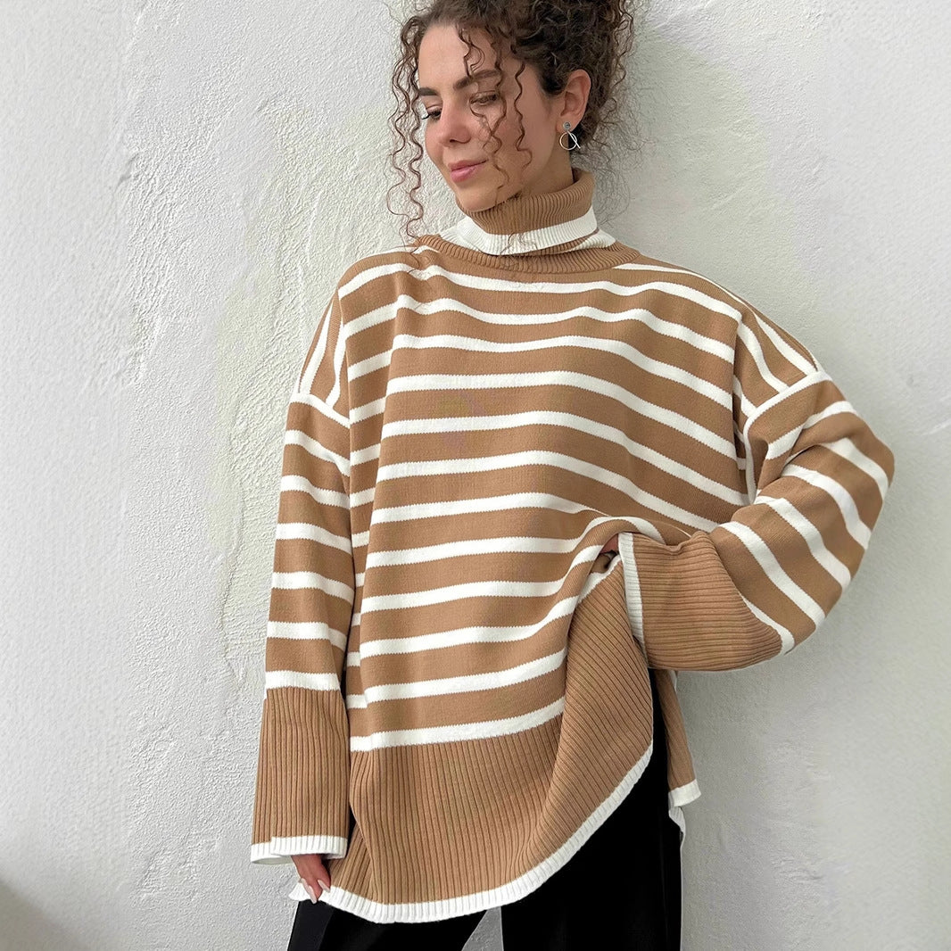 High-Neck Knit Pullover Sweater