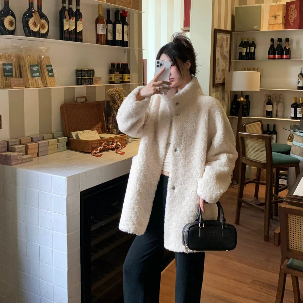 Mid-Length Lambswool Coat for Women