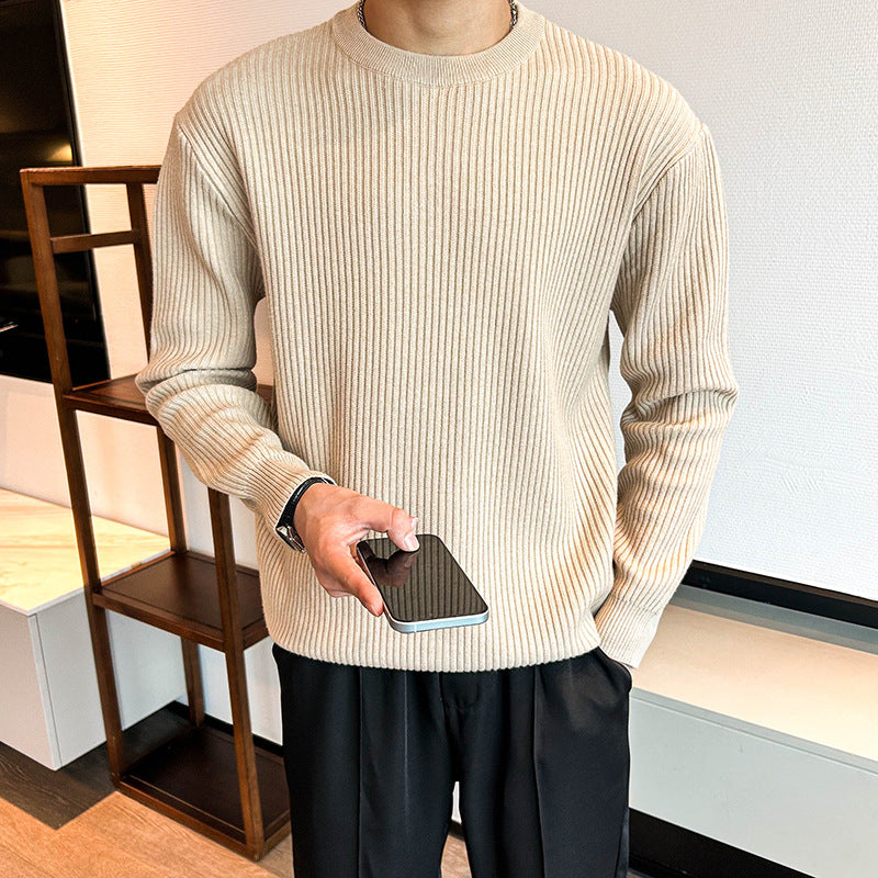 Thick Ribbed Round-Neck Sweater for Men