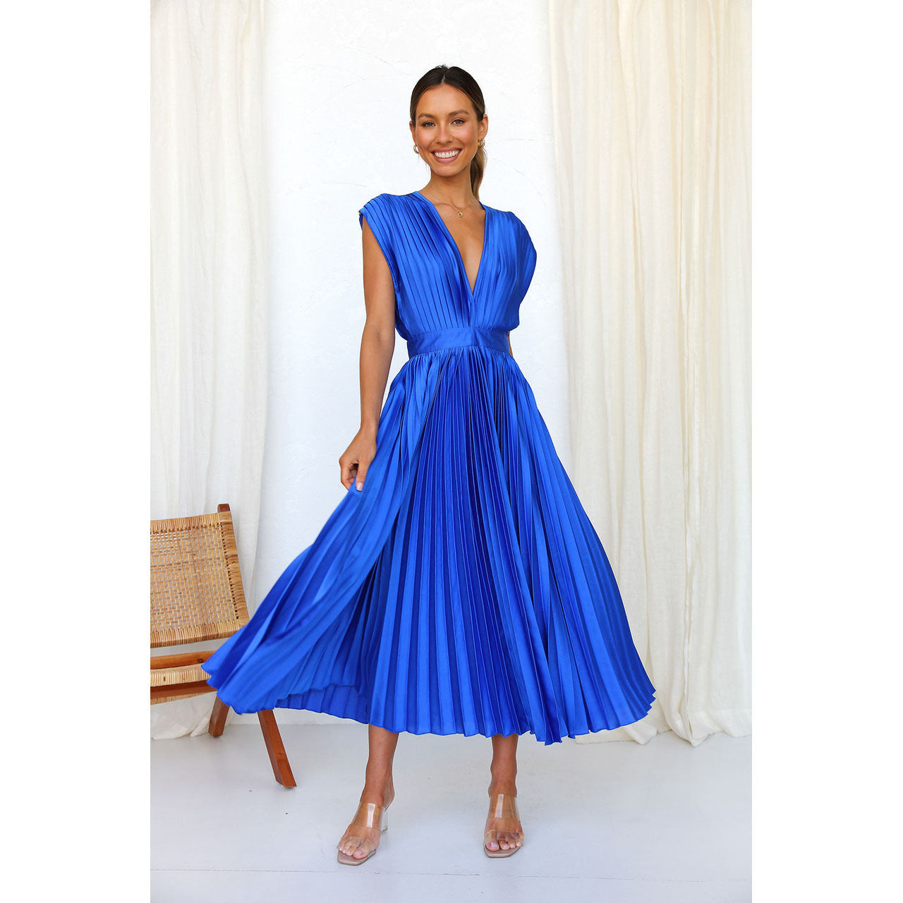 Summer V-Neck Pleated Dress