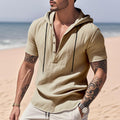 Breathable Linen Hooded Henley Short-Sleeve Shirt
