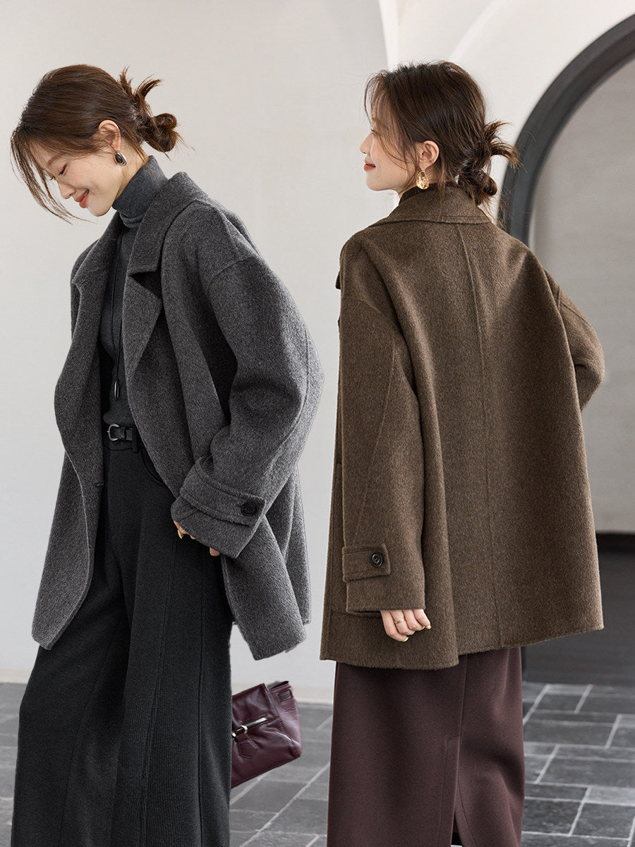 Classic Long Double-Faced Wool Coat in Old Money Style