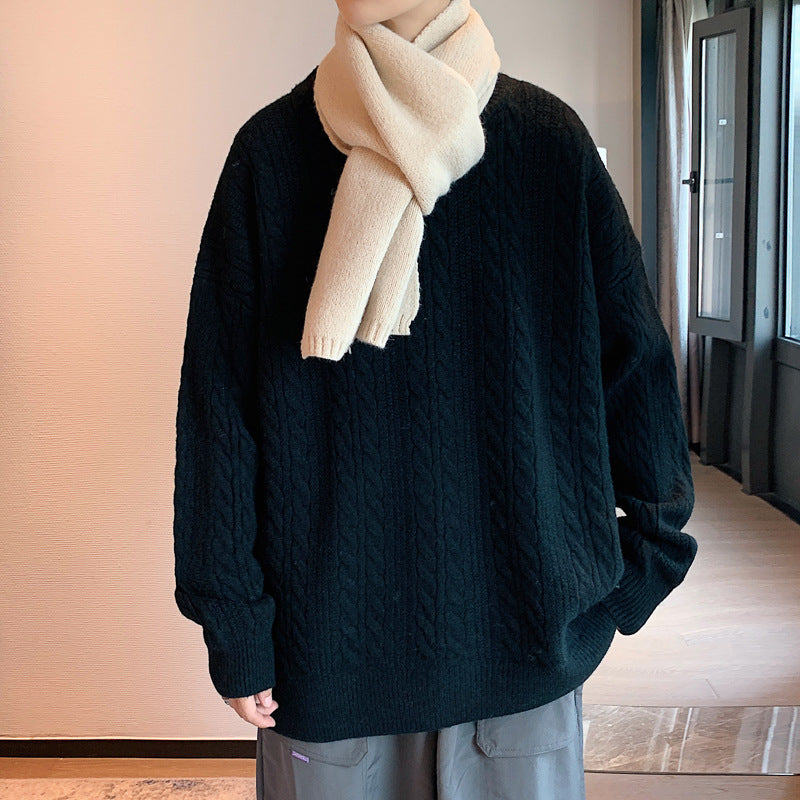 Mens Cable Knit Crew Neck Sweater