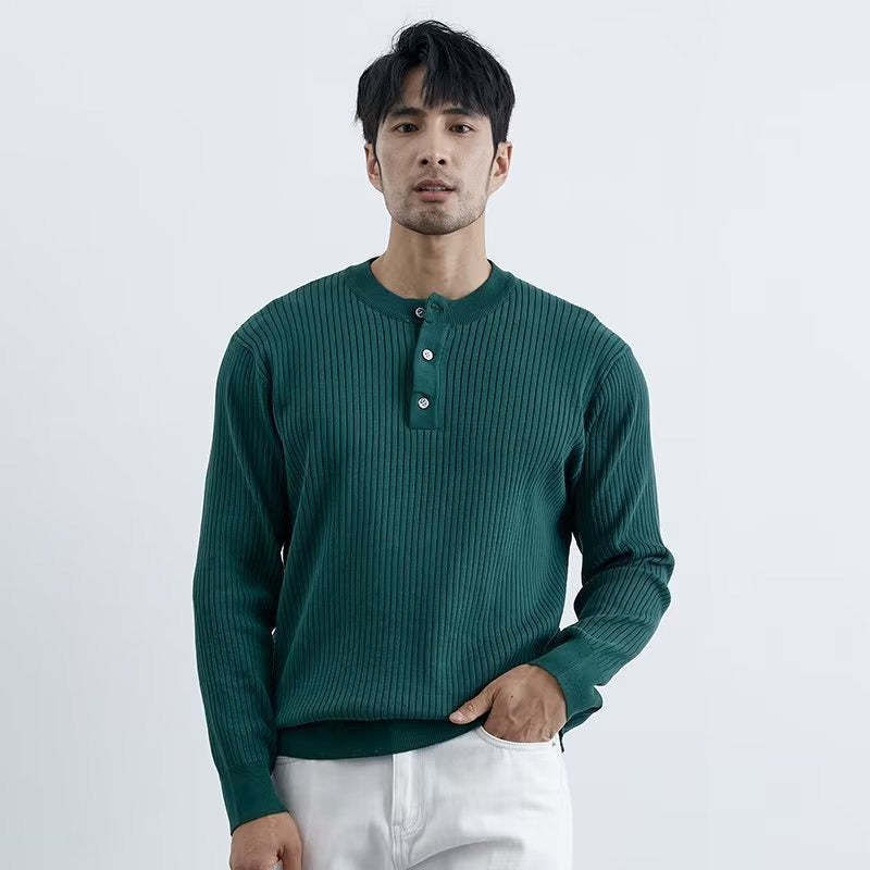 Sleek Preppy Long-Sleeve Business Sweater for Men