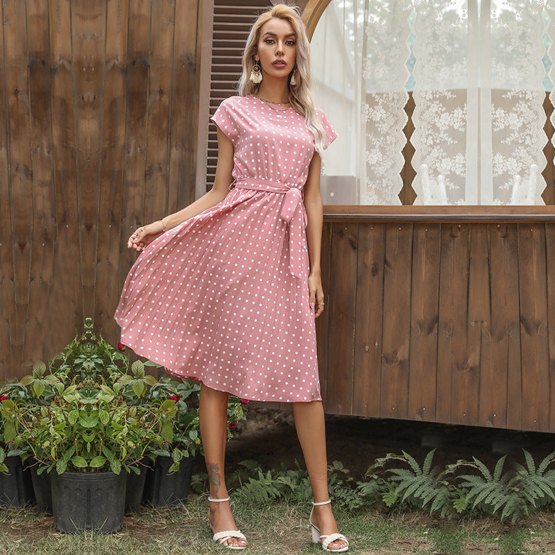 Green Polka Dot Short Sleeve Midi Dress