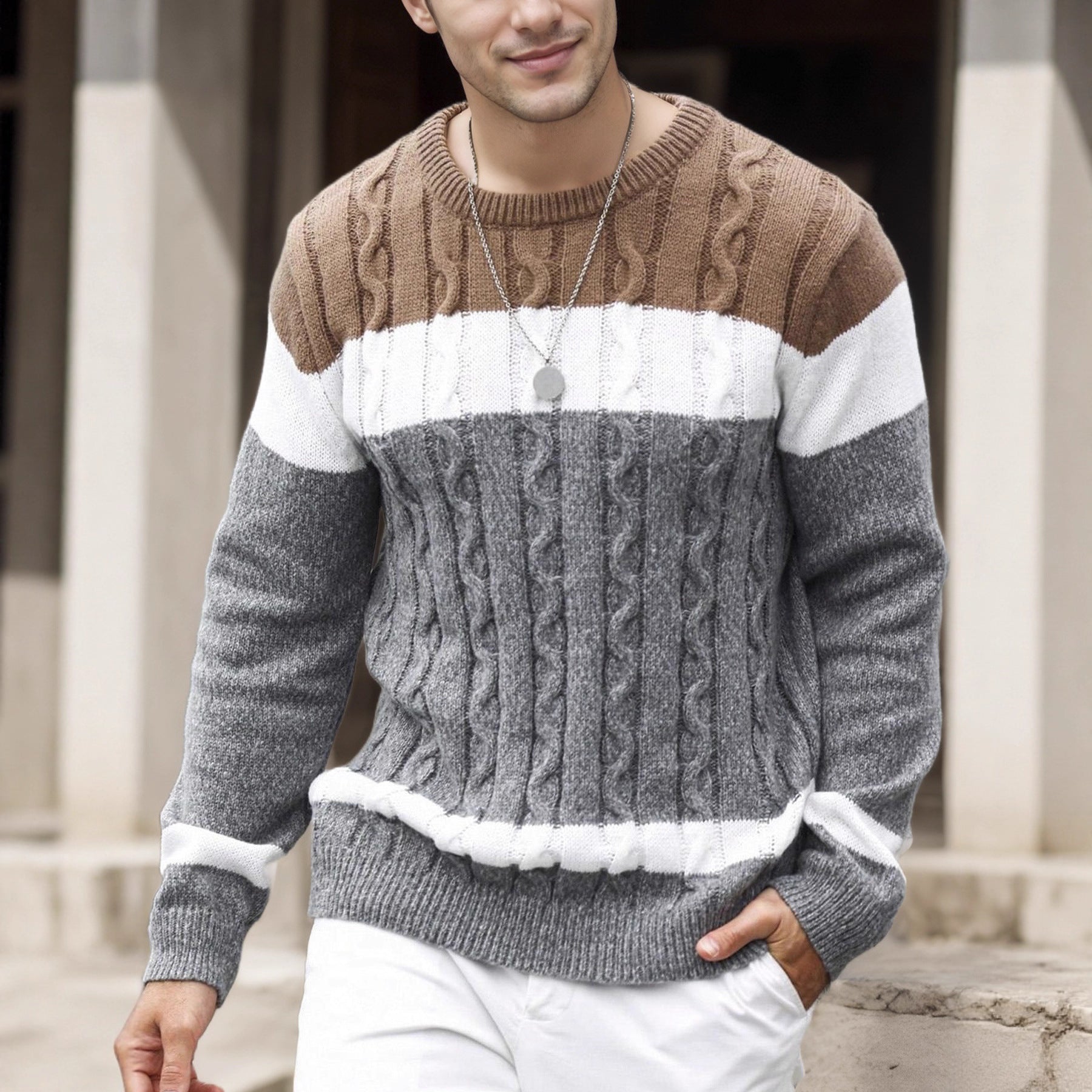 Color-Block Crew-Neck Pullover for Men