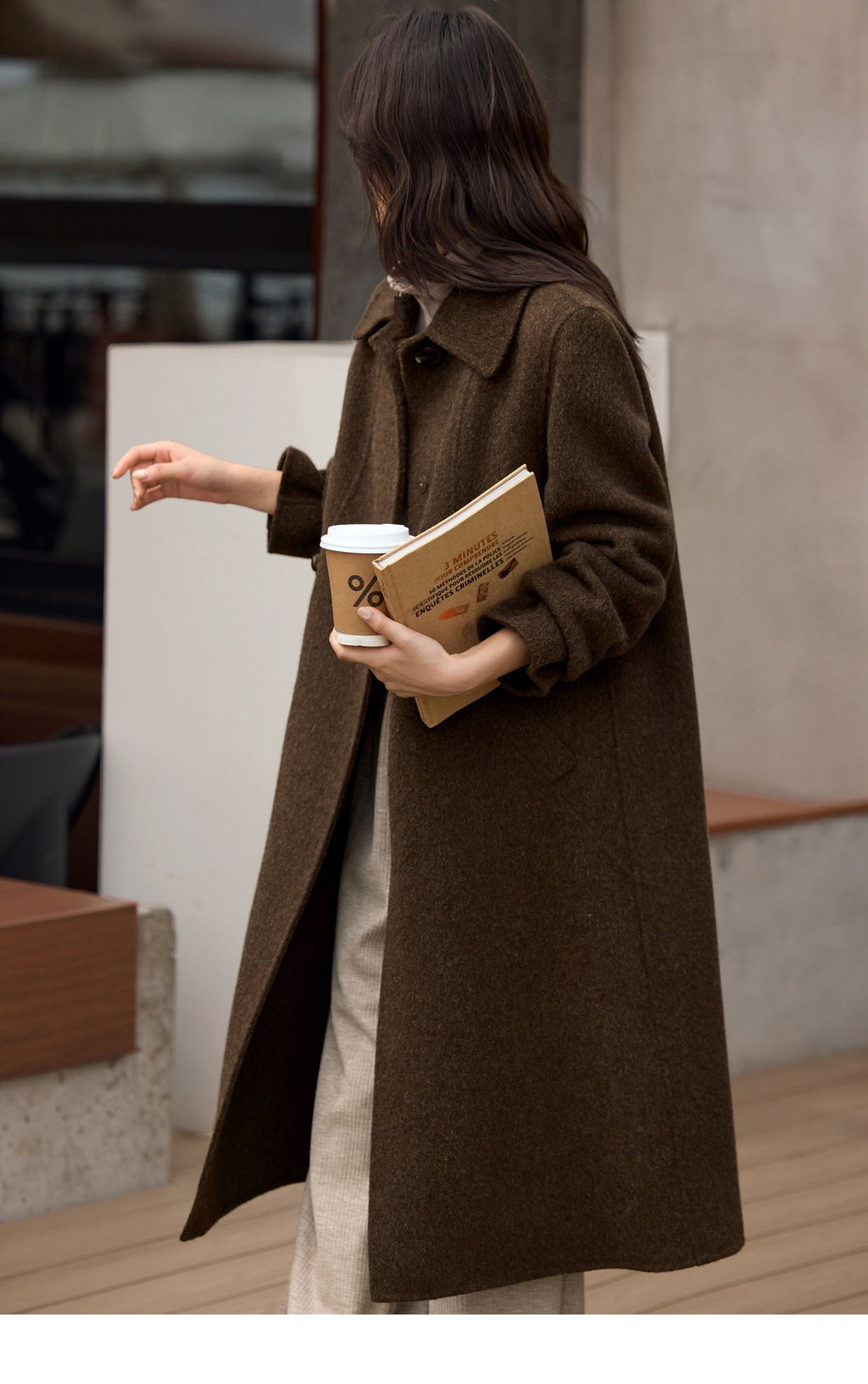 Elegant Small-Lapel Double-Faced Wool Mid-Length Coat