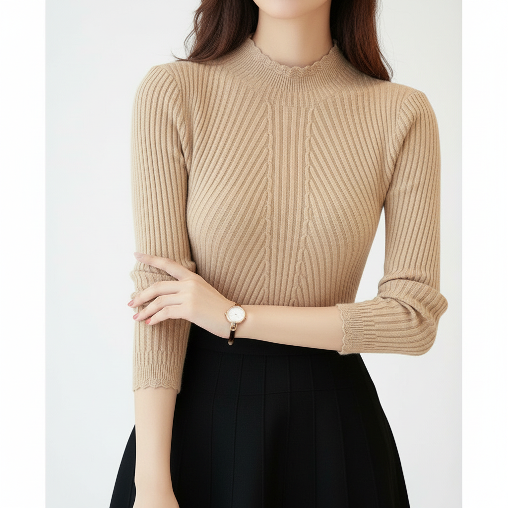 Mock Neck Ruffle Knit